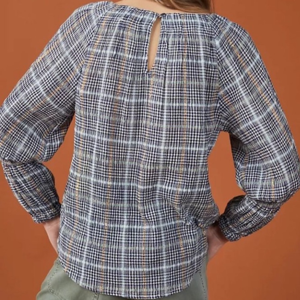 Pilcro blue and gold Checkered Shirt from Anthropologie - Picture 3 of 13